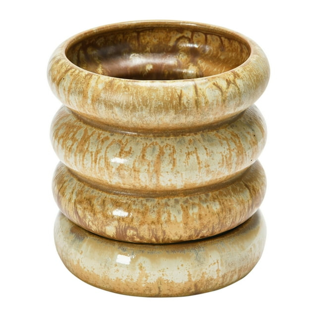 Creative Co-Op Stoneware Planter with Saucer and Reactive Glaze, Butterscotch