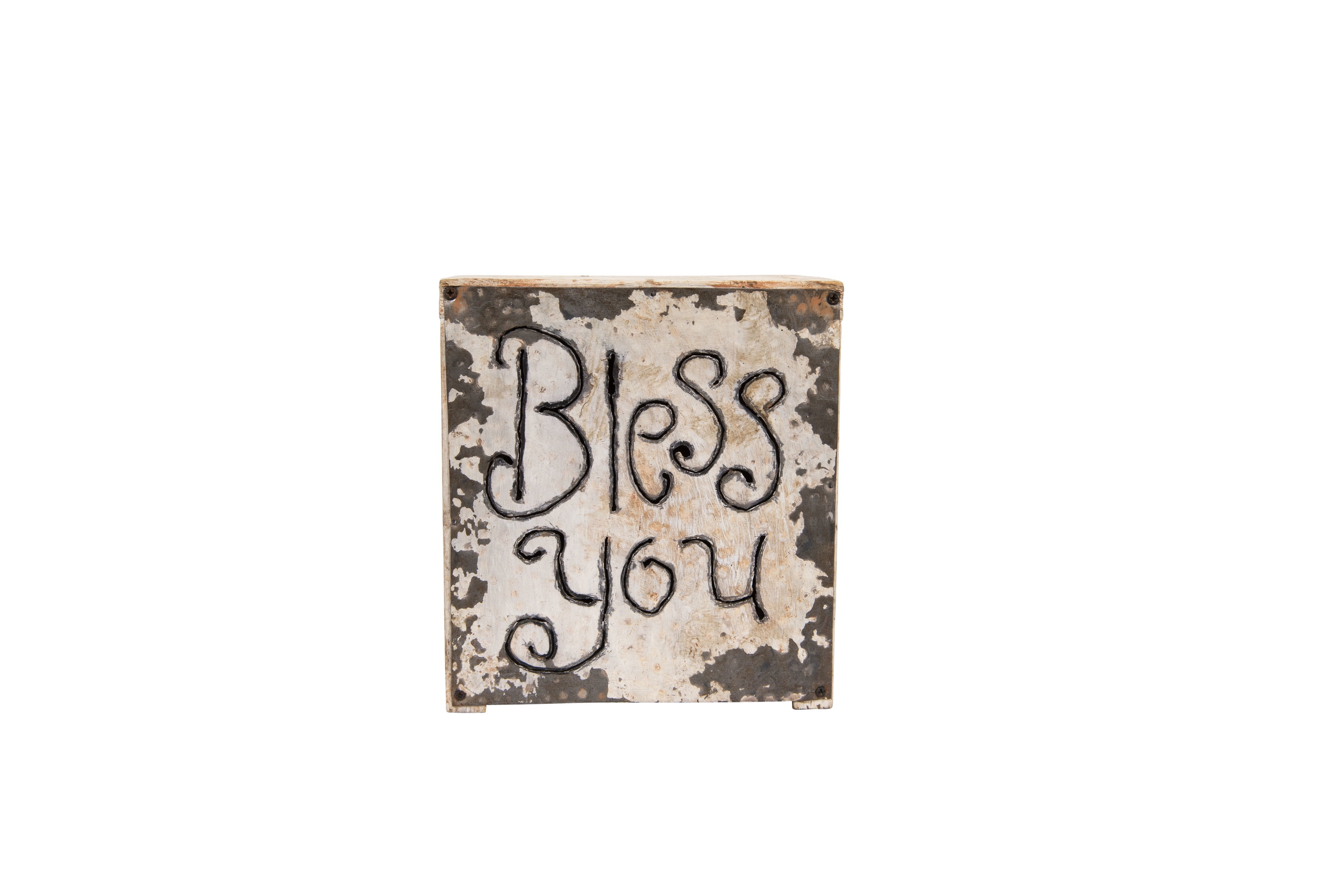 Creative Co-Op Wood & Metal "Bless You" Tissue Box Cover