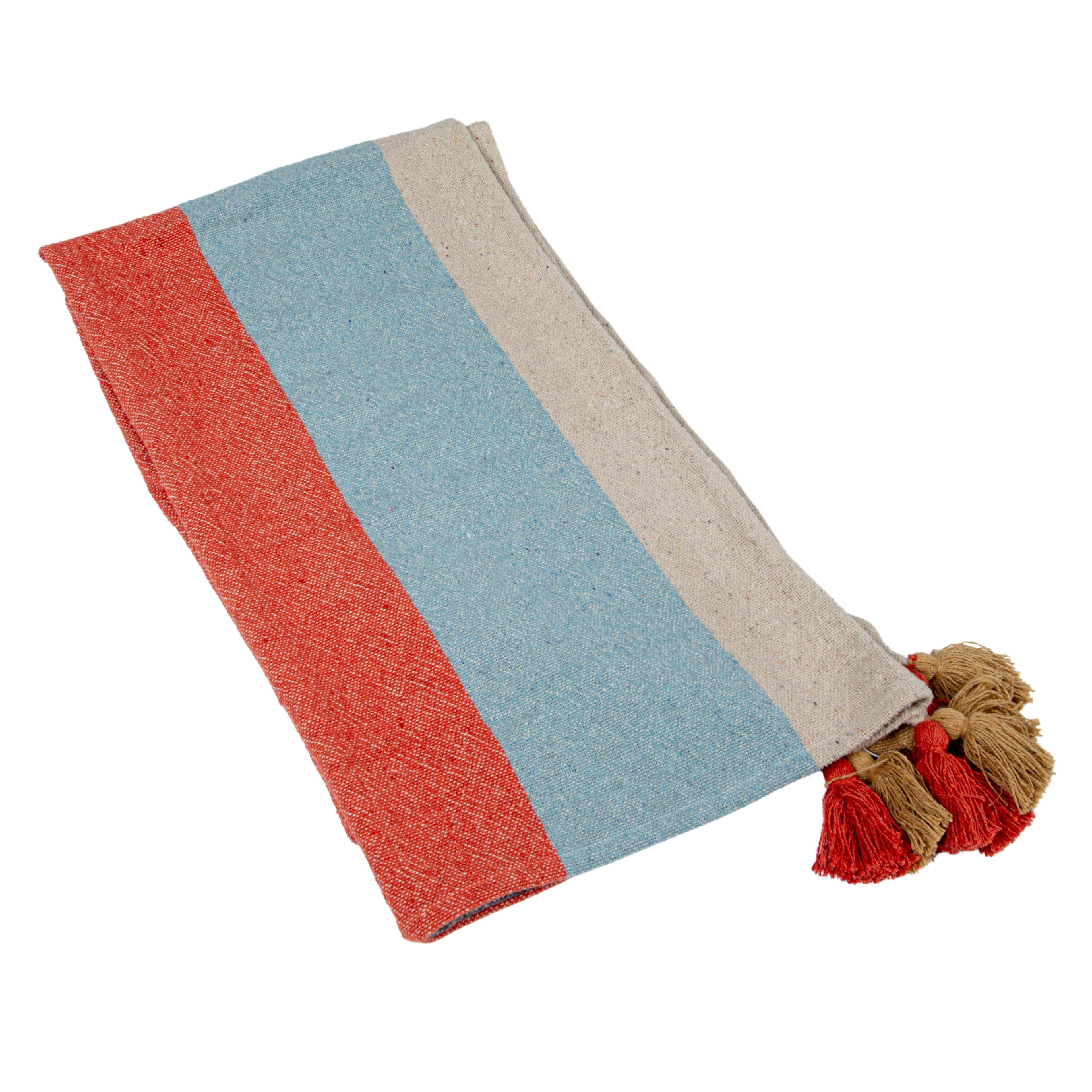 Creative Co-Op Woven Cotton Blend Throw with 8 Stripes and Tassels, Multicolor