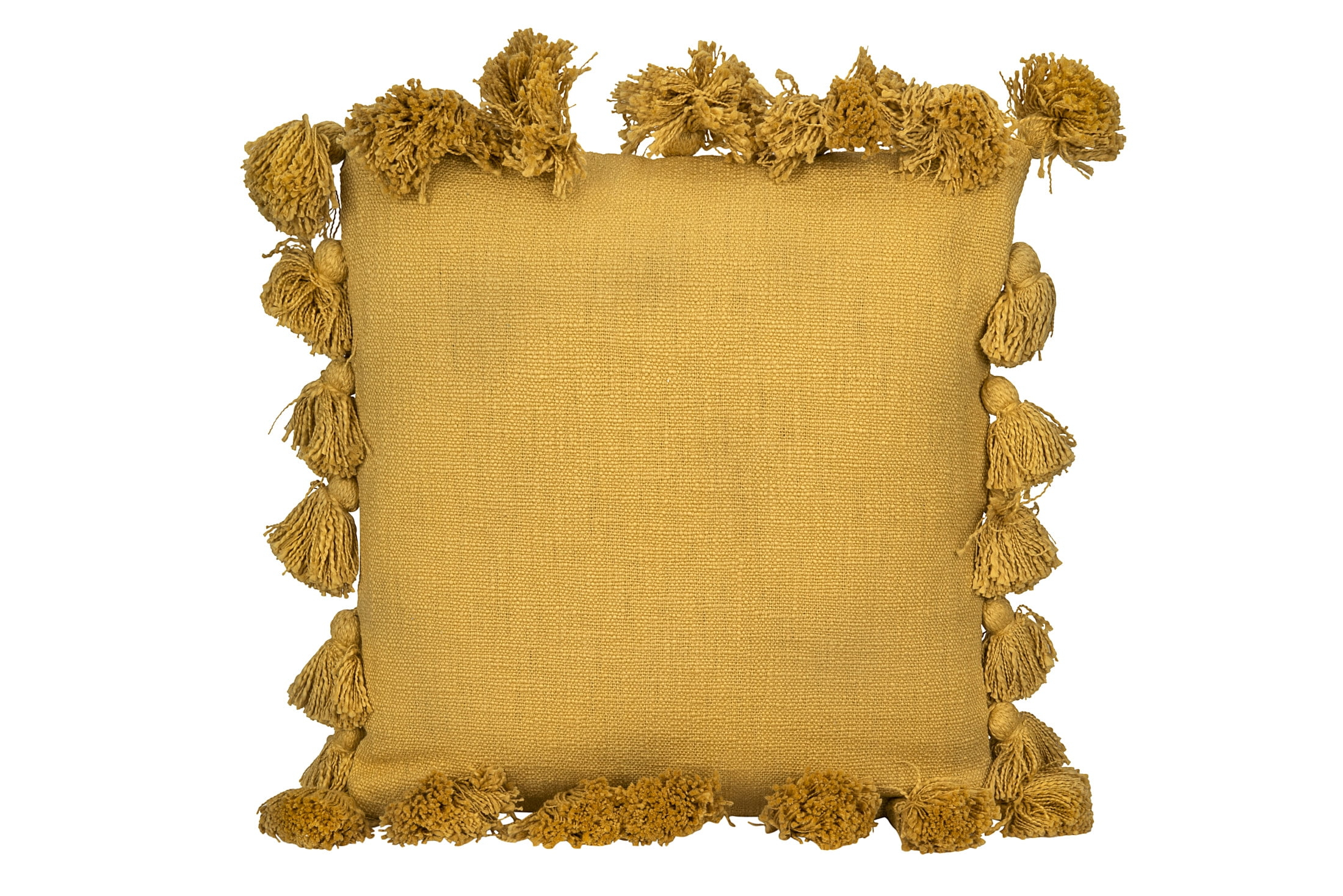 Creative Co-Op Woven Cotton Slub Pillow with Tassels, Mustard