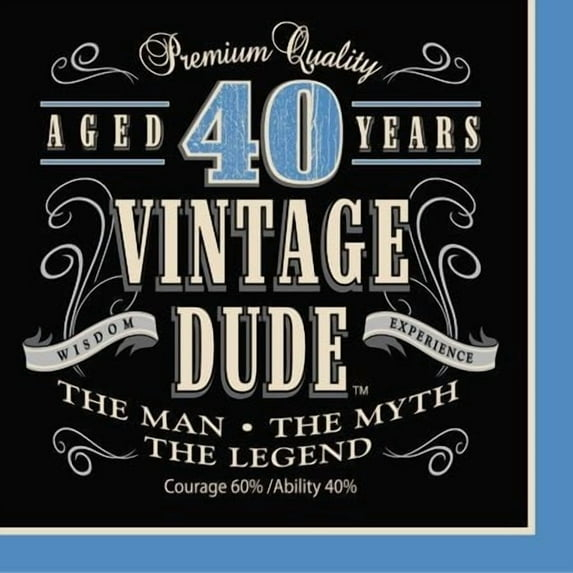 Party Creations Vintage Dude 40th Birthday Lunch Napkins, 16 Ct
