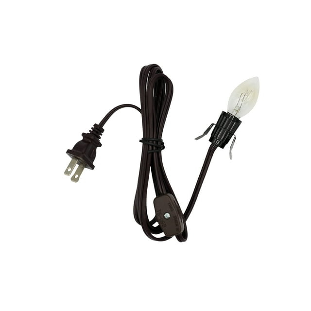 Creative Hobbies Clip-in Lamp Cord and 7w Bulb for Salt Lamps, Christmas Villages, Pumpkins & More - 6 Foot with On/Off Switch (Brown)