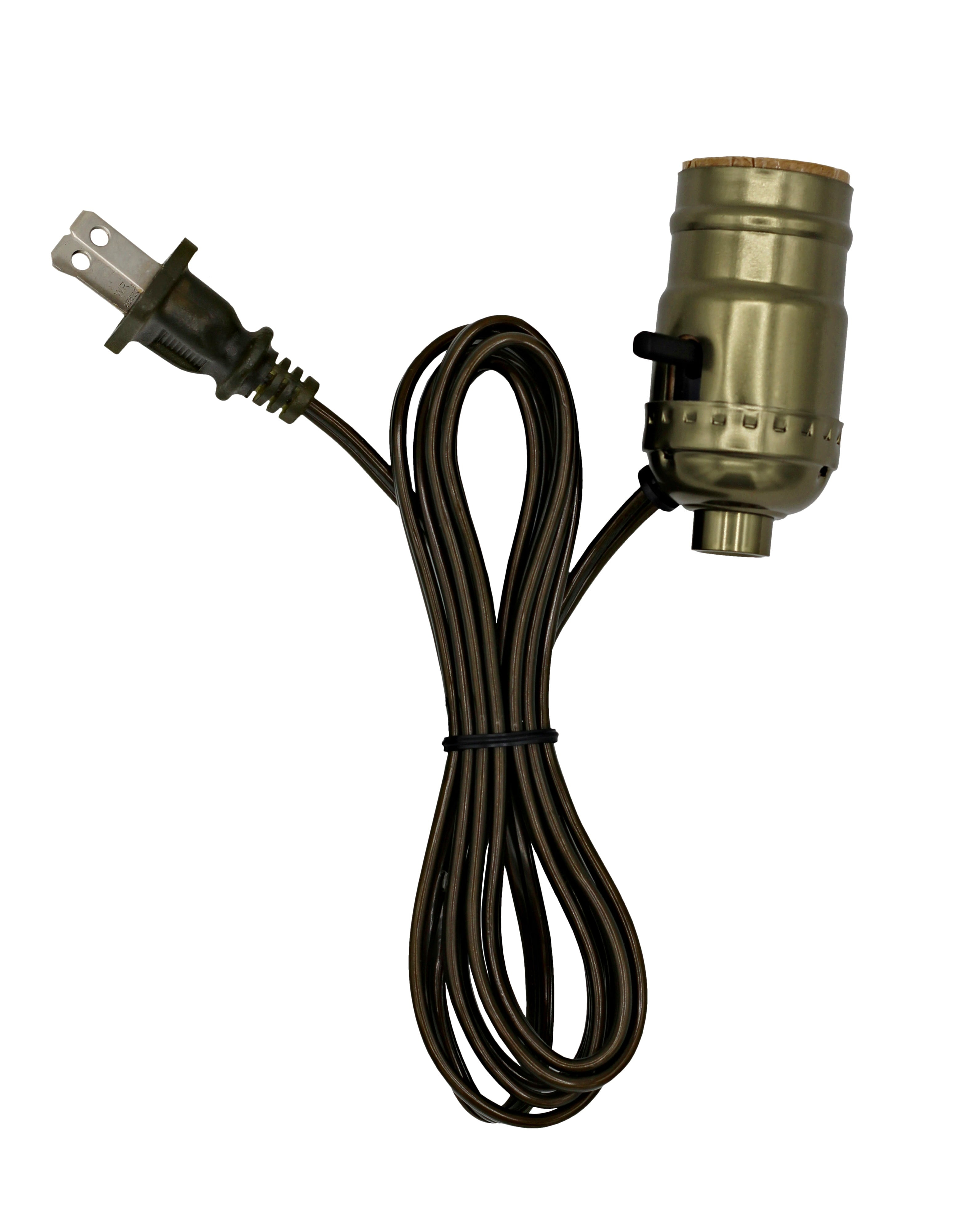 Creative Hobbies M995A Instant Lamp Kit - Antique Brass Plated Push Thru On/Off Medium Base Lamp Socket is Pre-Wired with 6 Foot Brown Lamp Cord with Polarized End Plug