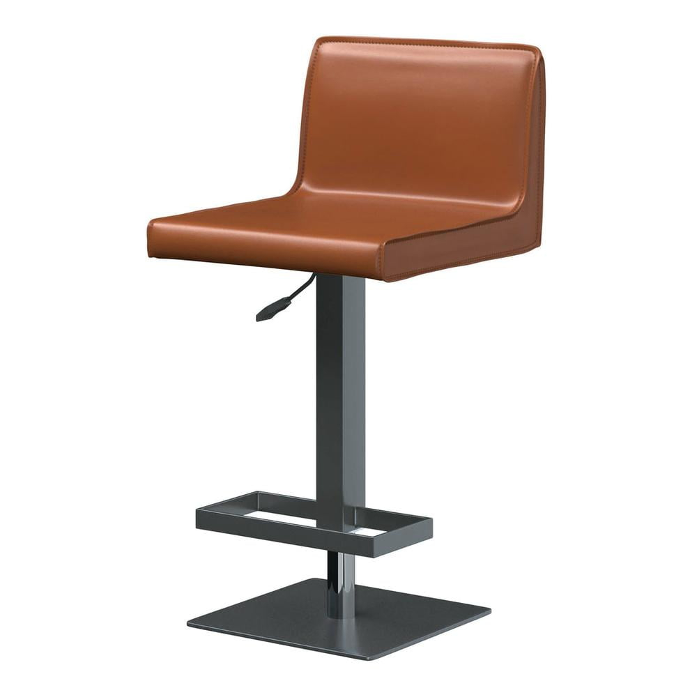 Bar Stool with Cognac Brown Polyurethane seat and black metal base