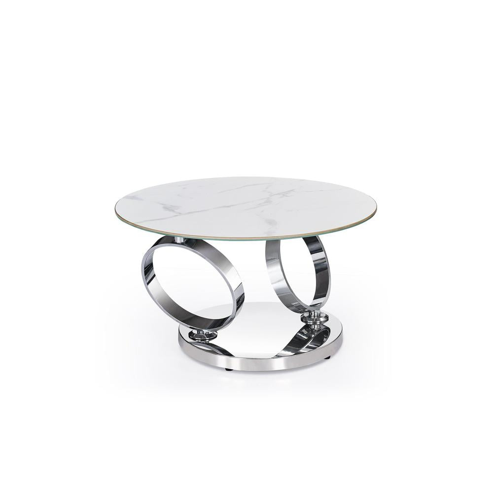 Motion White ceramic top Coffee Table with Stainless Steel