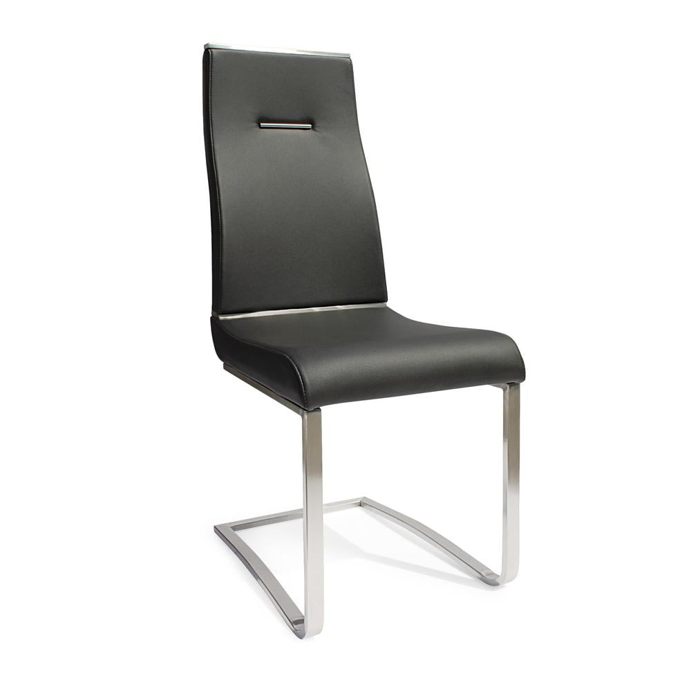Black Dining Chair with Brushed Stainless Steel Set of 2