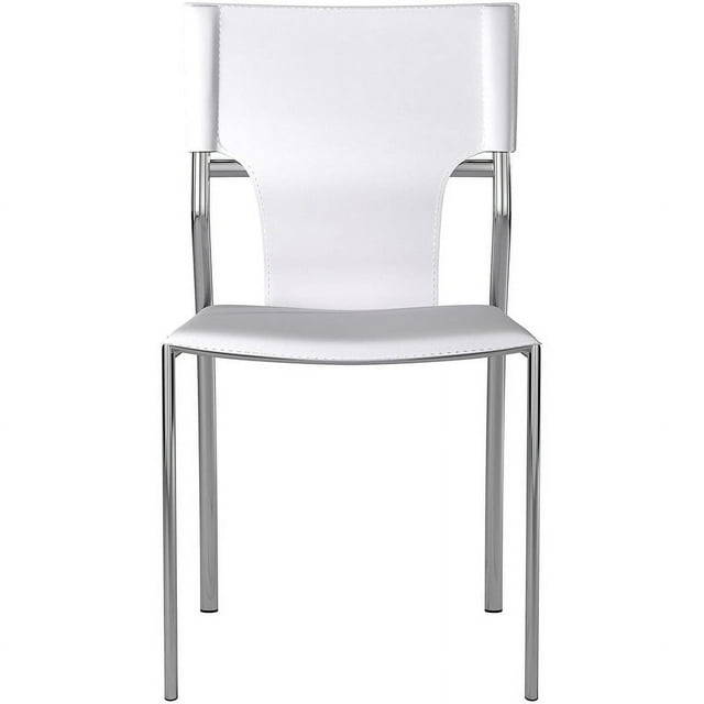 Creative Images Dining Leather with Protective Coating Chair, Chrome Legs, Set of 4 Solid Back Dining Chairs White N/A Leather