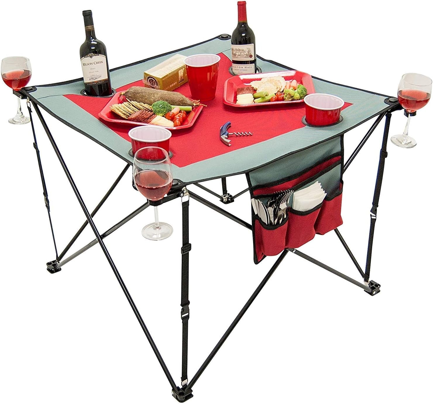 Creative Outdoor Folding Portable Wine Table for Outdoor Events, Camping, Garden Party, Red
