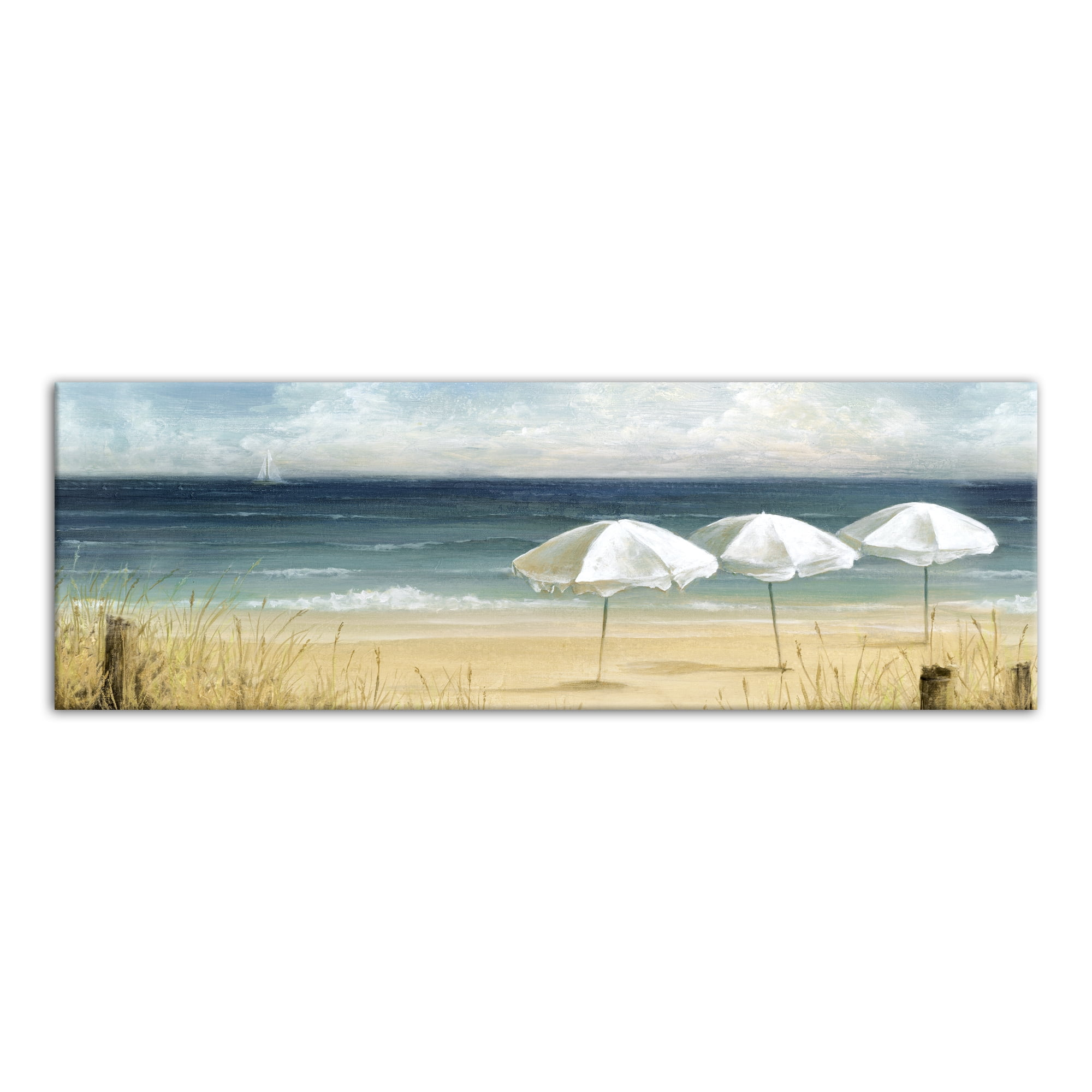 Masterpiece Art Gallery Shades of Summer Blue Beach Umbrellas By Studio Arts Canvas Art Print 12" x 36"
