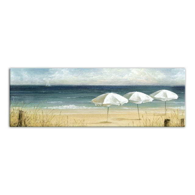 Masterpiece Art Gallery Shades of Summer Blue Beach Umbrellas By Studio Arts Canvas Art Print 12" x 36"