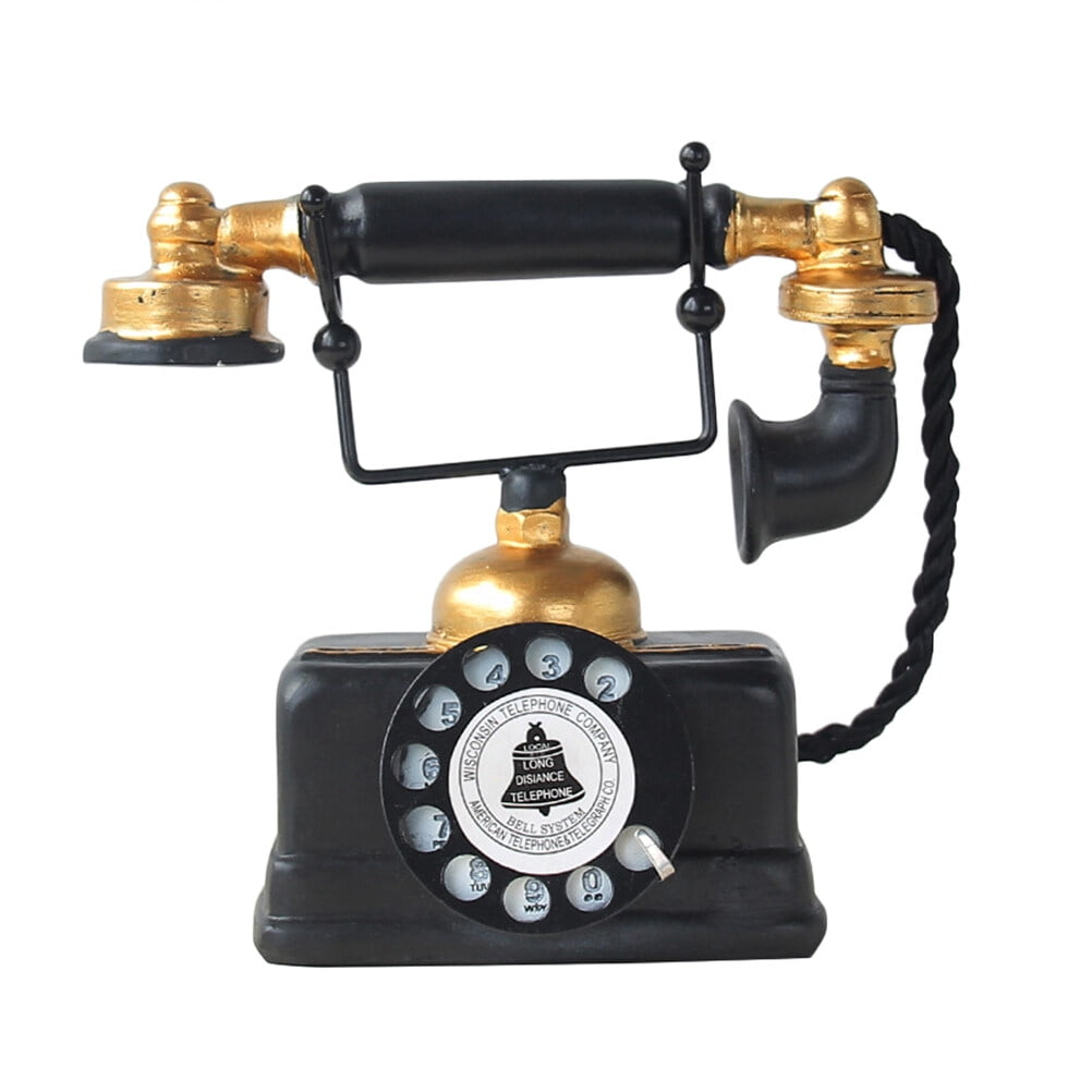 Creative Retro Decorative Phone Model Vintage Rotary Telephone Decor Statue Artist Antique Phone Figurine (Black)