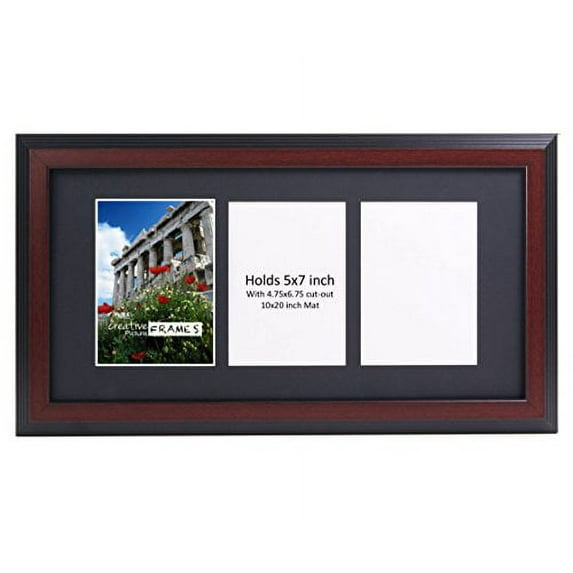 CreativePF 3 Opening Mahogany Picture Frame with Glass to Hold 5 by 7 inch Photographs Including 10x20-inch Black Mat Collage