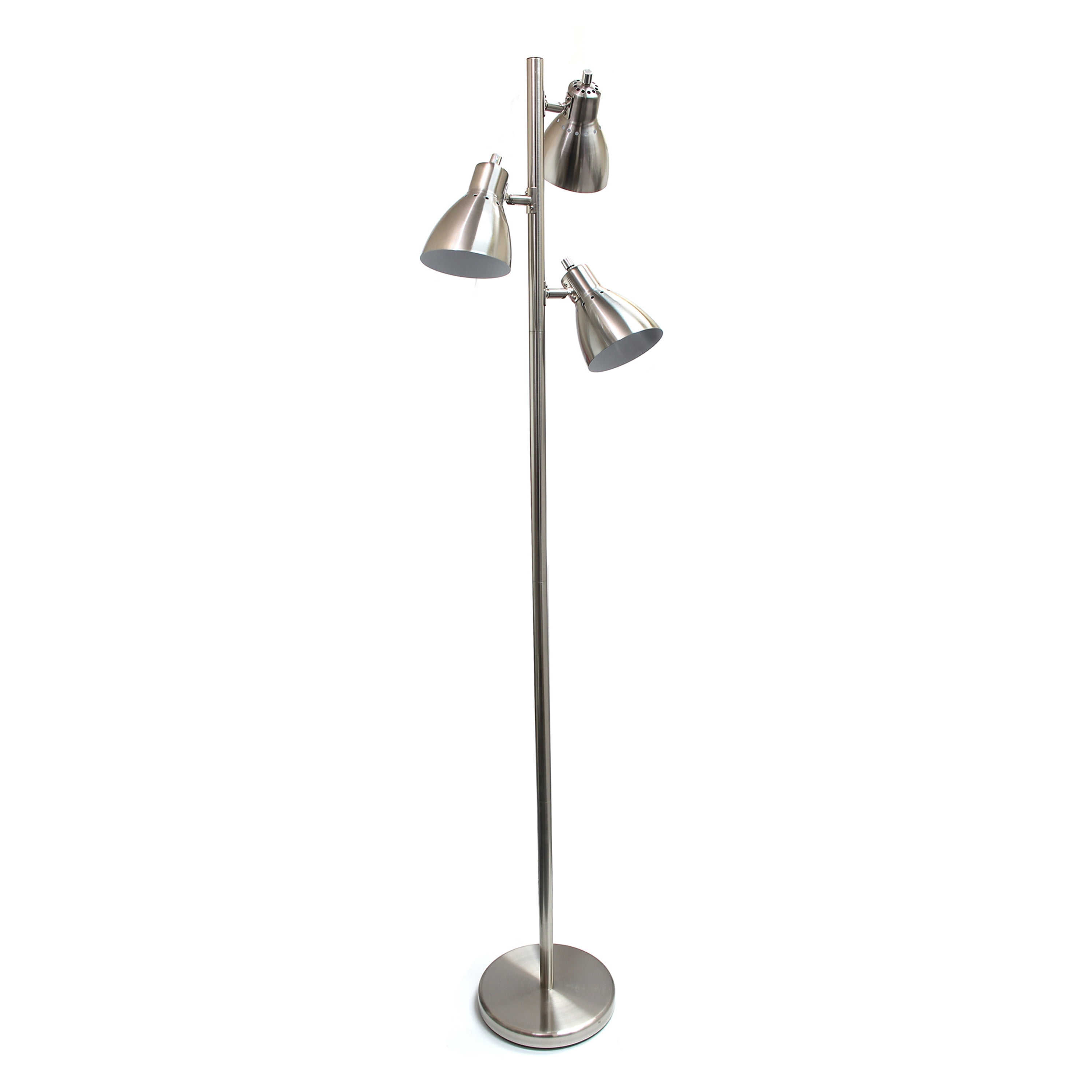 Creekwood Home Essentix 64" Tall Traditional 3 Light Metal Tree Floor Lamp with Metal Adjustable Spotlight Shades for Living Room, Bedroom, Entryway, Hallway, Office, Dorm, Brushed Nickel