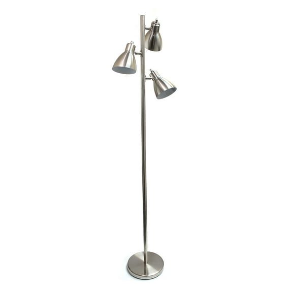 Creekwood Home Essentix 64" Tall Traditional 3 Light Metal Tree Floor Lamp with Metal Adjustable Spotlight Shades for Living Room, Bedroom, Entryway, Hallway, Office, Dorm, Brushed Nickel