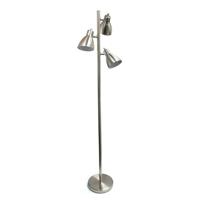 Creekwood Home Essentix 64" Tall Traditional 3 Light Metal Tree Floor Lamp with Metal Adjustable Spotlight Shades for Living Room, Bedroom, Entryway, Hallway, Office, Dorm, Brushed Nickel