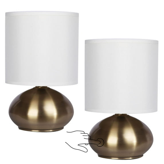 Cresswell Lighting 9.5" Transitional Brass 2 Pack Matching Small Touch Table Lamp Set