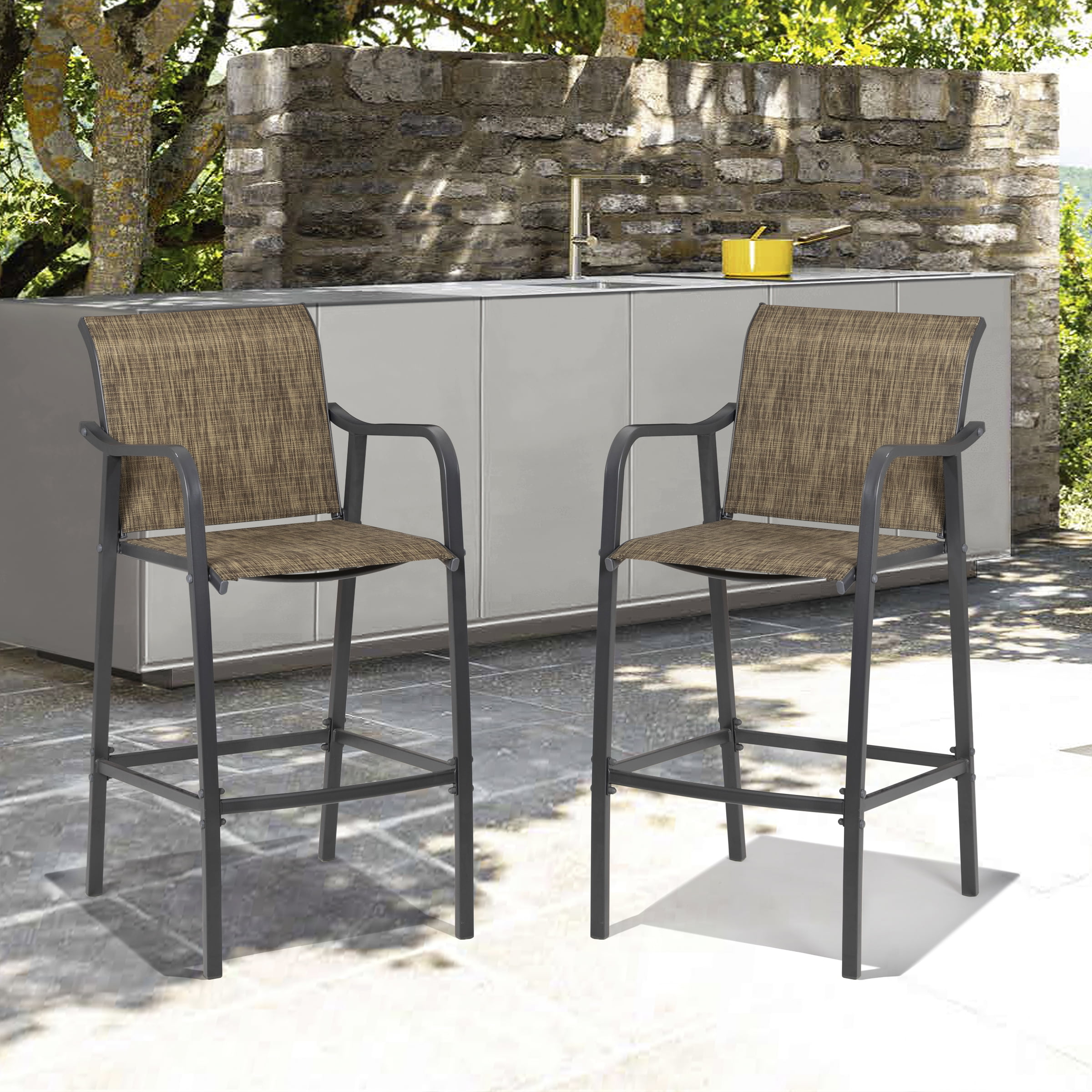 Crestlive Products Lightweight with Curved Backrest Weather-Resistant Bar Stools Set of 2, Earth