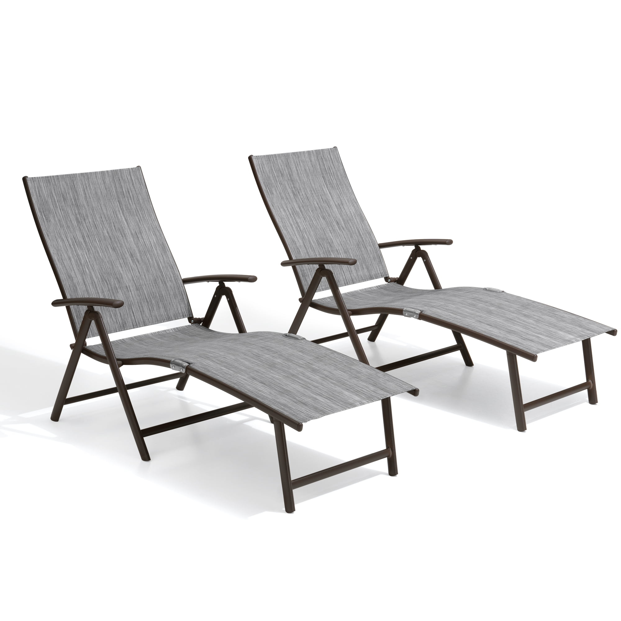 Crestlive Products Gray 2PCS Outdoor Chaise Lounge Chairs Aluminum Folding Recliners