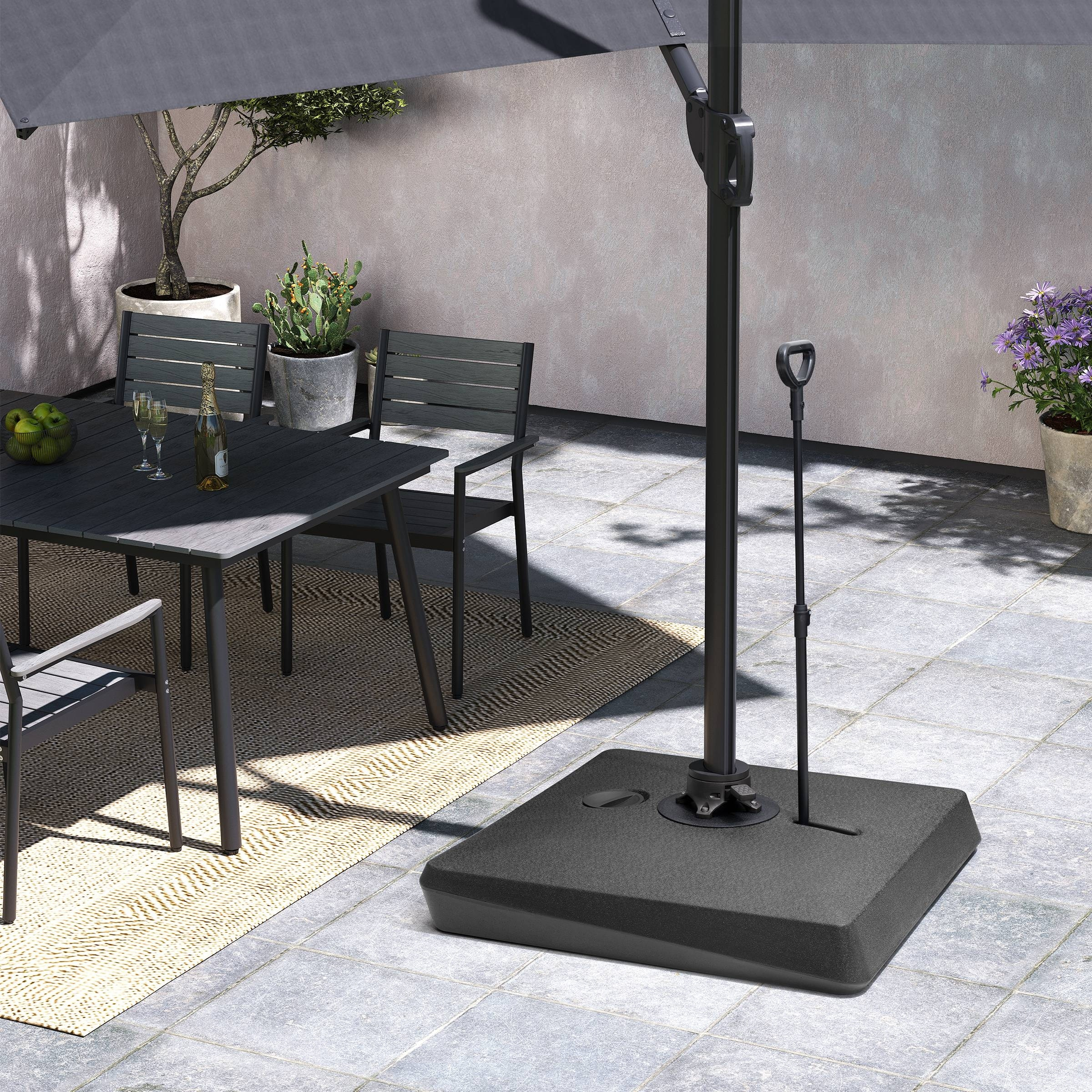 Crestlive Products Heavy Duty Water Sand Fillable Patio Cantilever Offset Umbrella Base Stand with Wheels and Drag Rod "B" design with 4 wheels 37.4"