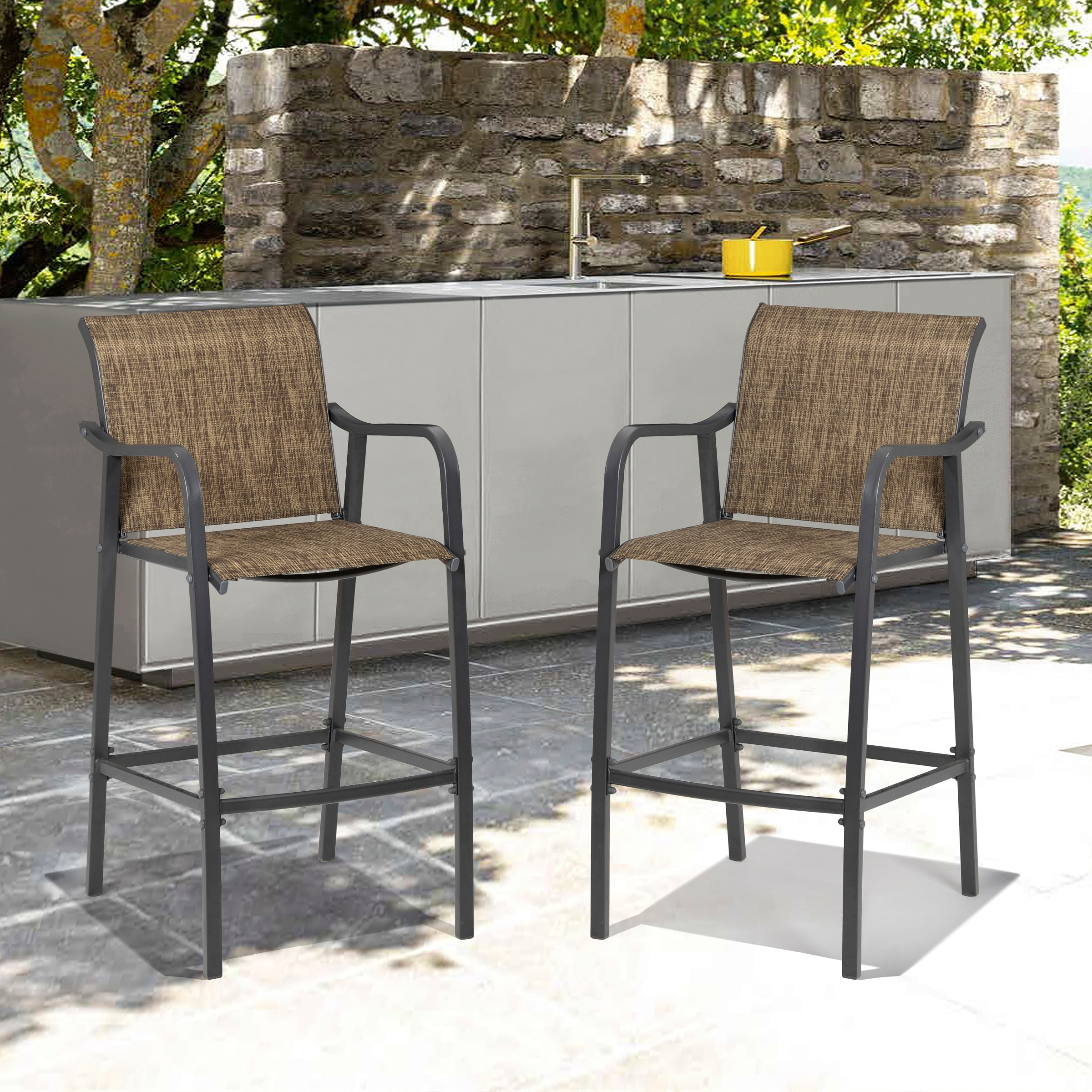 Crestlive Products Lightweight with Curved Backrest Weather-Resistant Bar Stools Set of 2, Earth