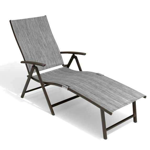 Crestlive Products Outdoor Aluminum Folding Patio Chaise Lounge Chair, Dark Gray
