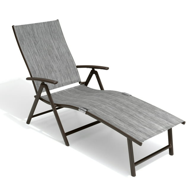 Crestlive Products Outdoor Aluminum Folding Patio Chaise Lounge Chair, Dark Gray