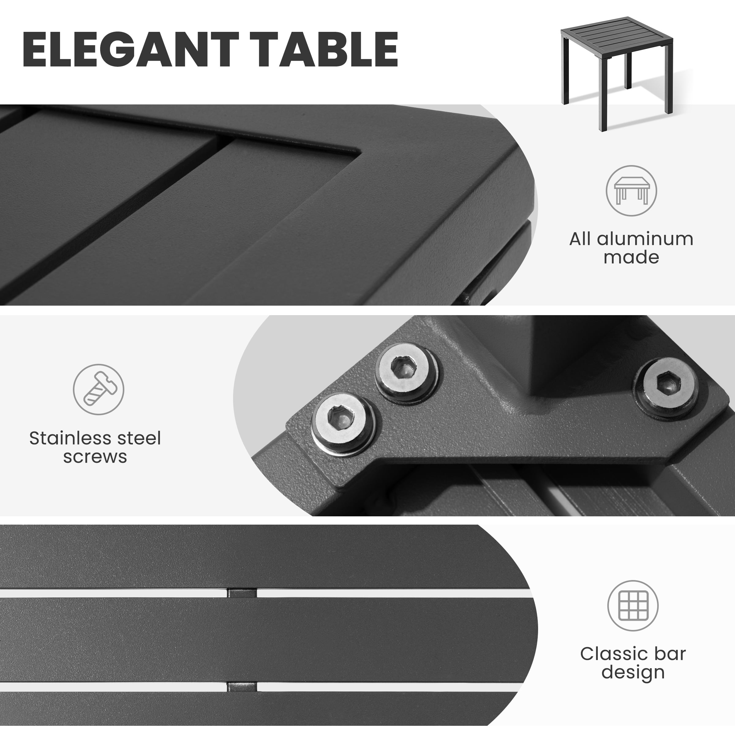 Crestlive Products Outdoor Aluminum Textilene Chaise Lounge Chairs and Table Set of 3 Earth Fabric, Dark Grey Frame