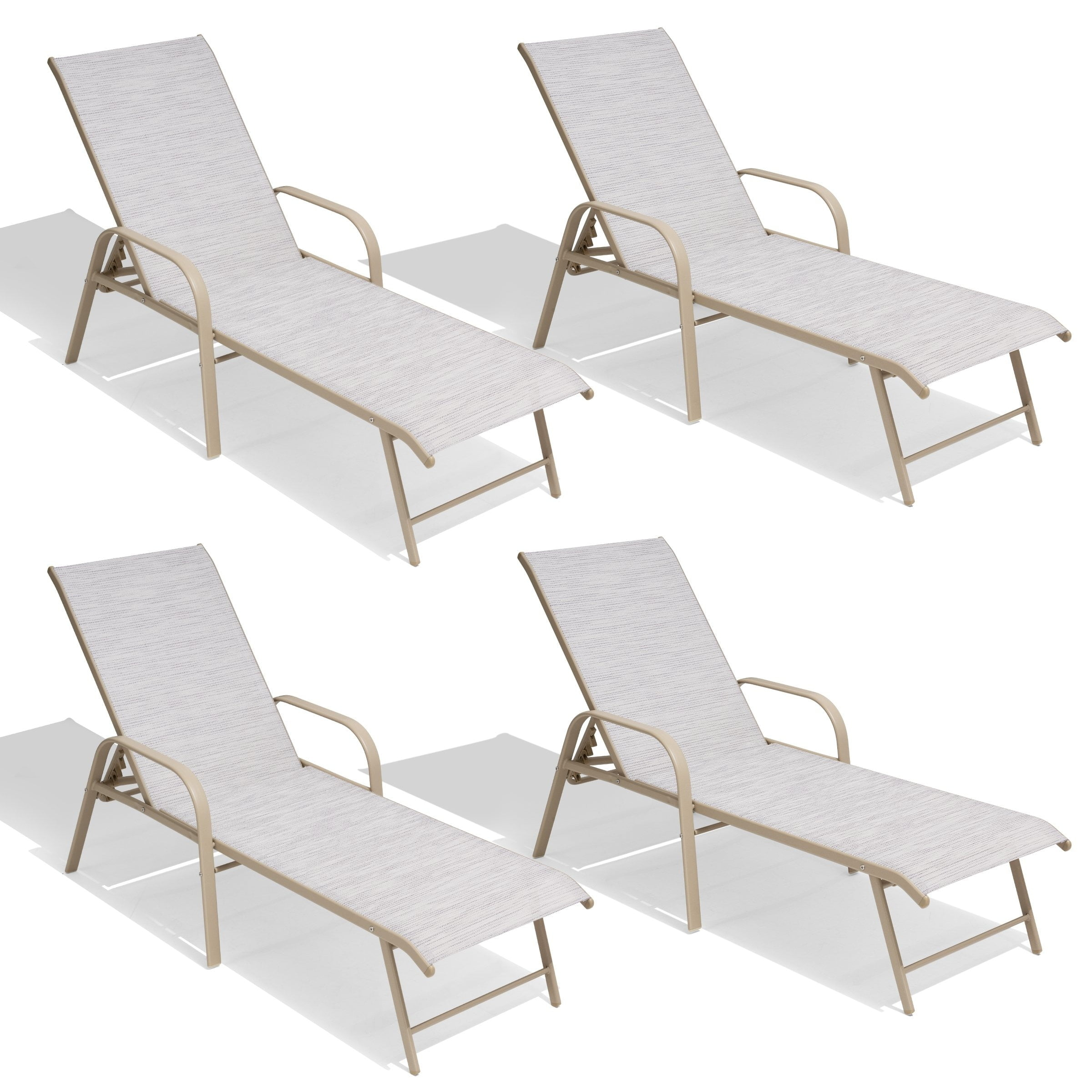 Crestlive Products Outdoor Lounger Aluminum Adjustable Chaise Lounge Chairs with Arms (Set of 2/4) - See Picture White&Gray&Blue Mixed, 4PCS