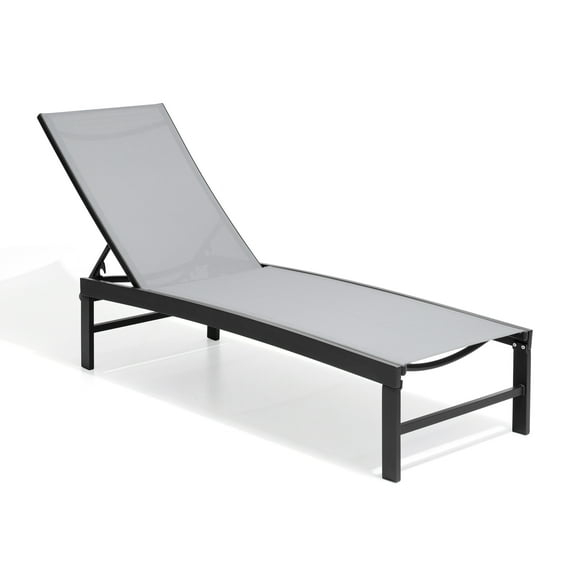 Crestlive Products Outdoor Pool Lounger Aluminum All-weather Adjustable Chaise Lounge Chair - See Picture Light Grey Fabric, Dark Grey Frame