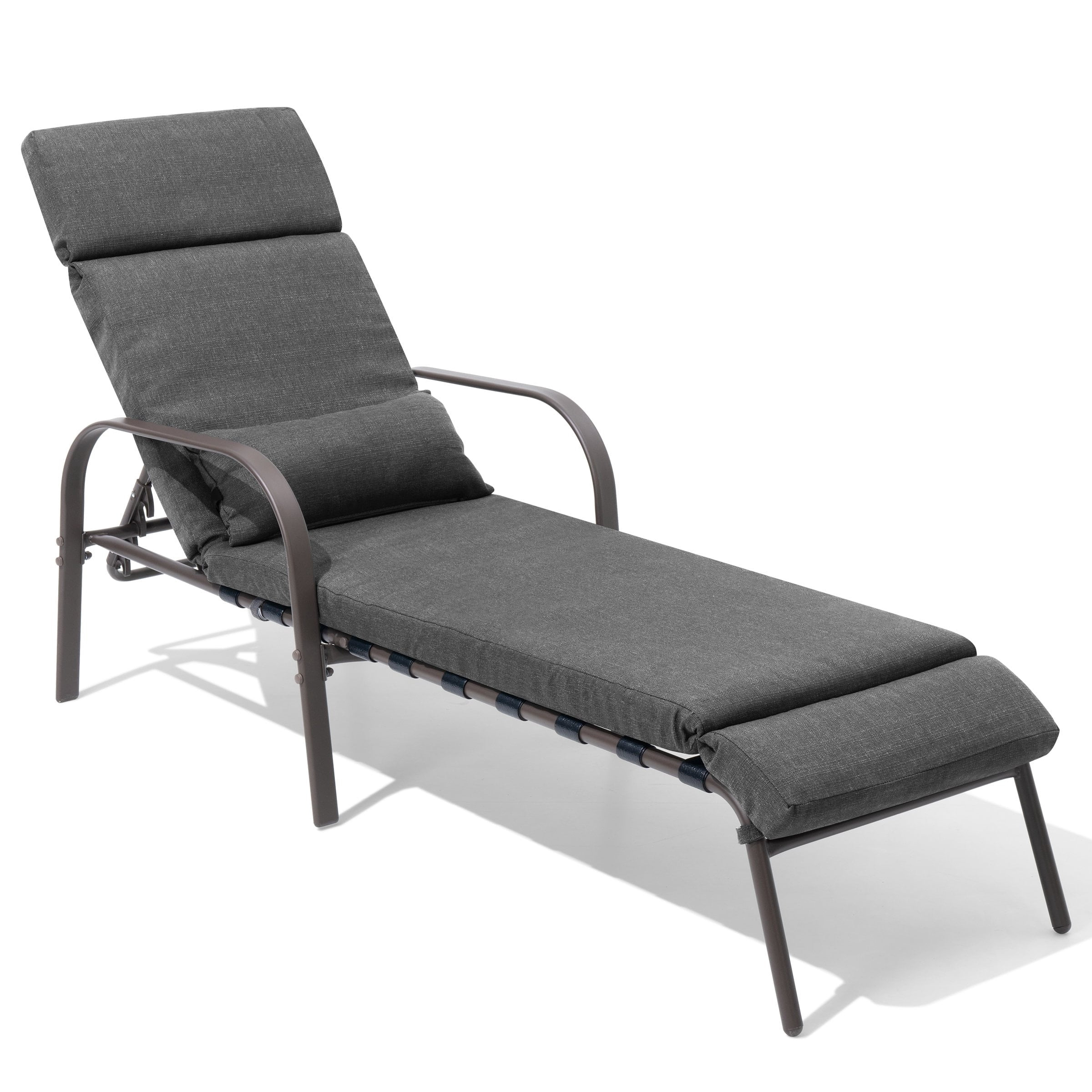 Crestlive Products Outdoor Recliner Adjustable Chaise Lounge Chair with Cushion & Pillow Dark Gray