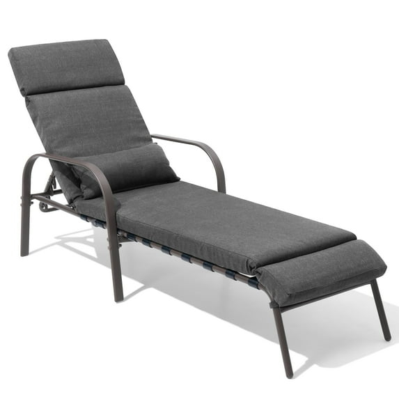 Crestlive Products Outdoor Recliner Adjustable Chaise Lounge Chair with Cushion & Pillow Dark Gray