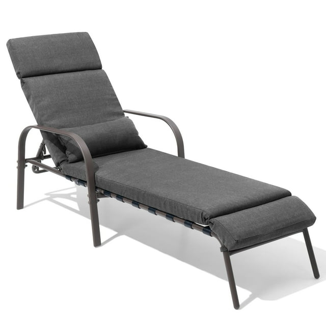 Crestlive Products Outdoor Recliner Adjustable Chaise Lounge Chair with Cushion & Pillow Dark Gray