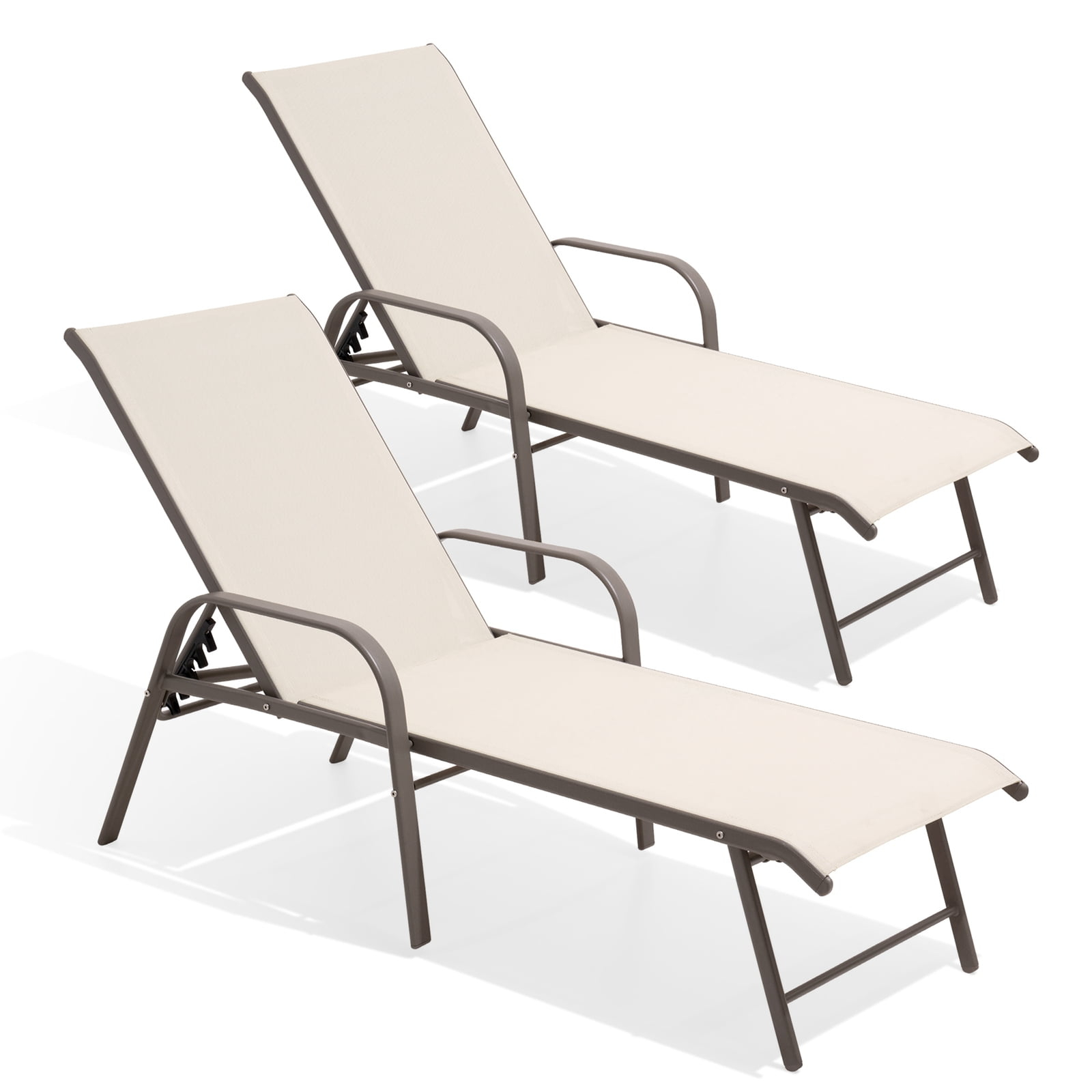 Crestlive Products Set of 2 Aluminum Patio Chaise Lounge Chair Folding Outdoor Recliners, Beige