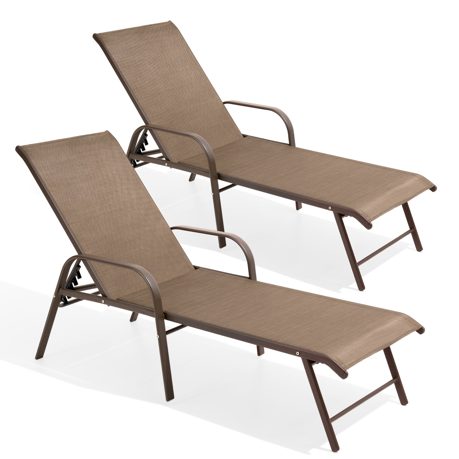 Crestlive Products Set of 2 Aluminum Patio Chaise Lounge Chairs Outdoor Recliners, Brown