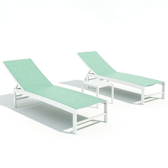 Crestlive Products Set of 3 Outdoor Aluminum Chaise Lounge Chairs and Table, Green