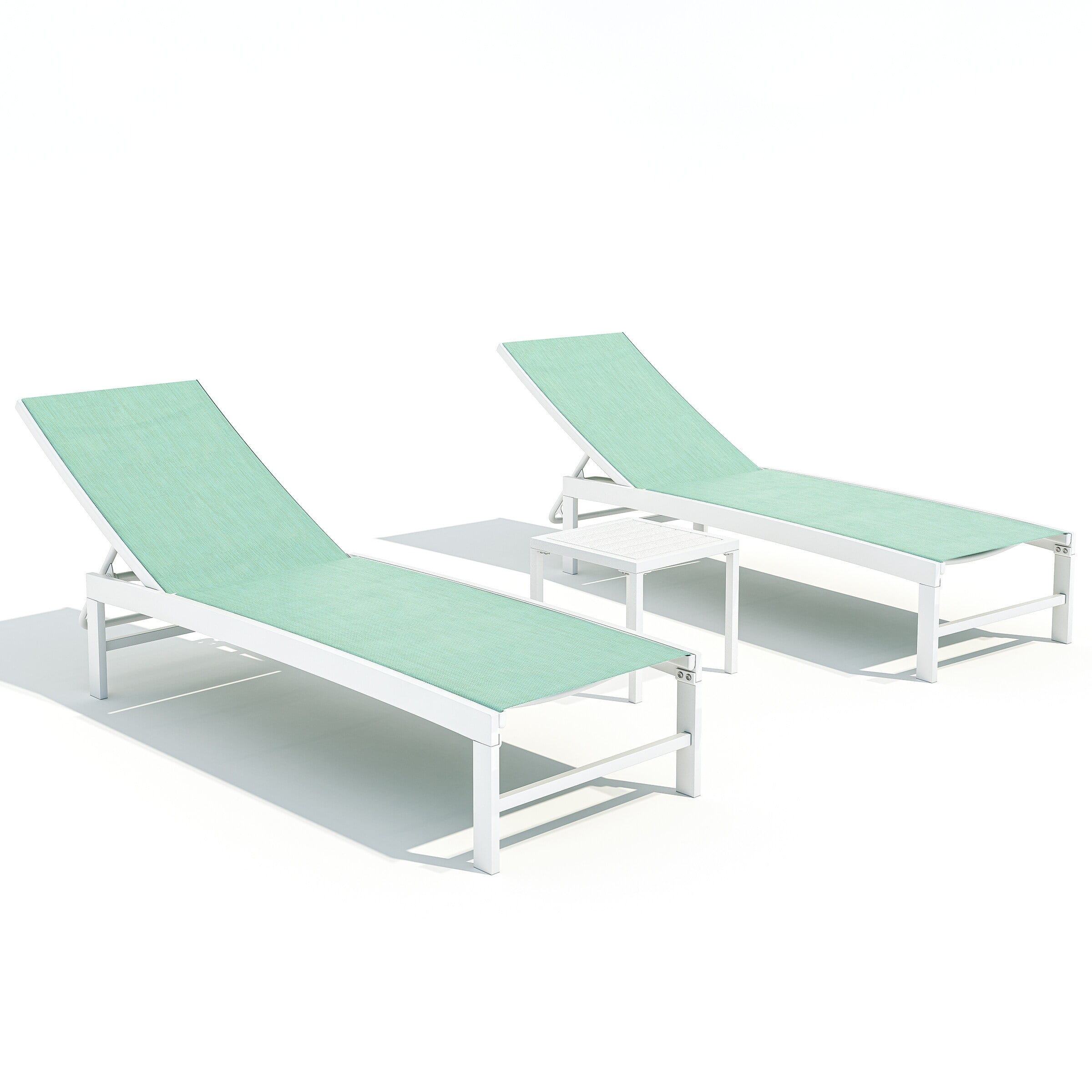 Crestlive Products Set of 3 Outdoor Aluminum Chaise Lounge Chairs and Table, Green