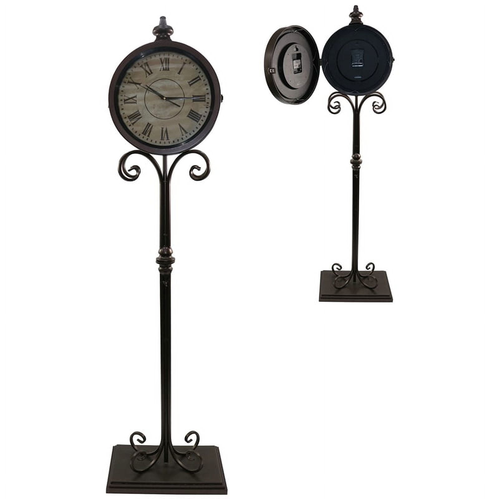 Crestview Collection 63" Metal Floor Clock with Curled Iron Stand in Brown