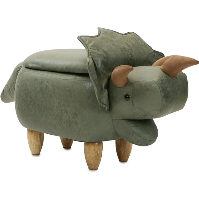 Critter Sitters Critter Sitters 15-In. Seat Height Green Triceratops Dinosaur Animal Shape Storage Ottoman Stool