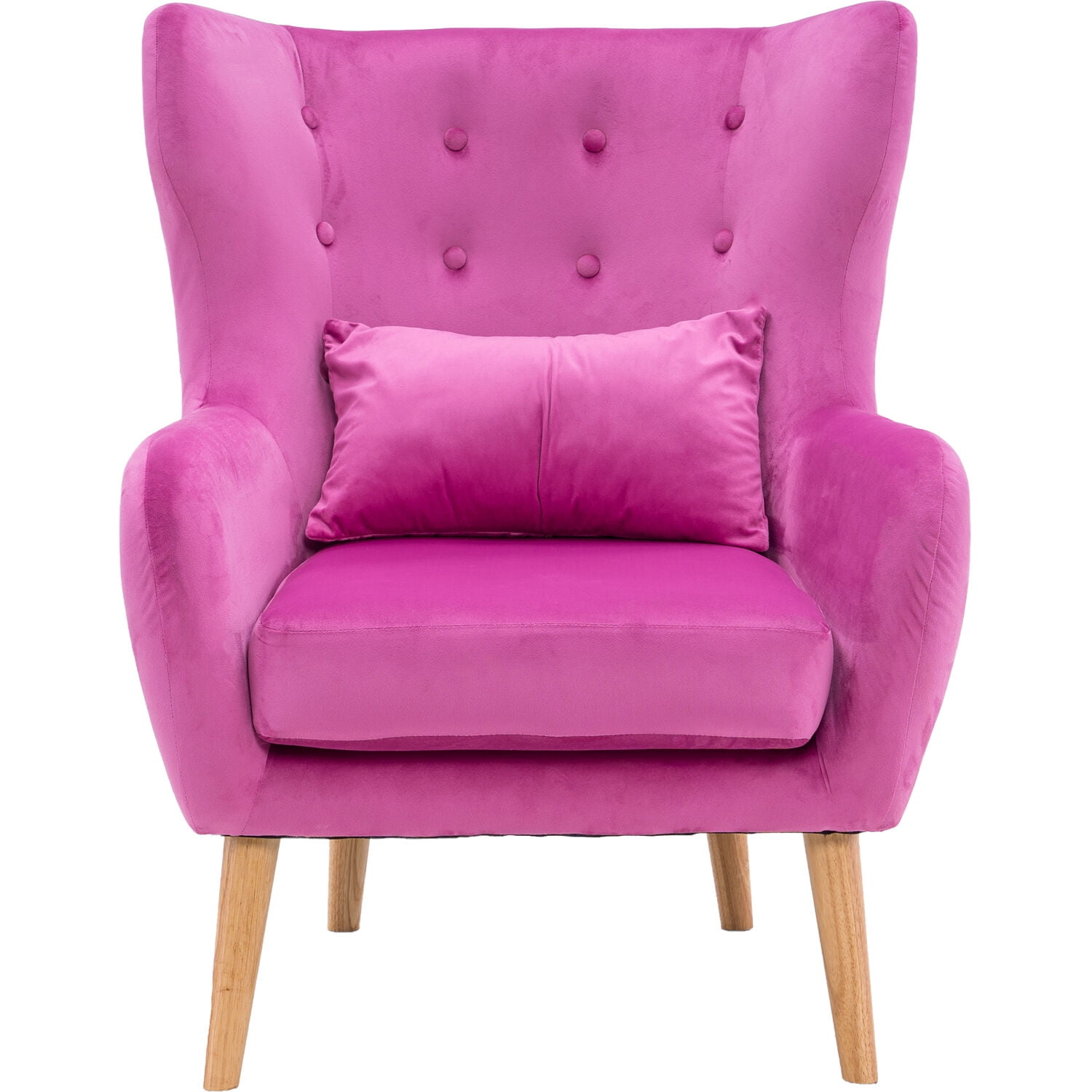 Critter Sitters Wingback Accent Chair with Pillow Faux Velvet with Wooden Legs , Pink