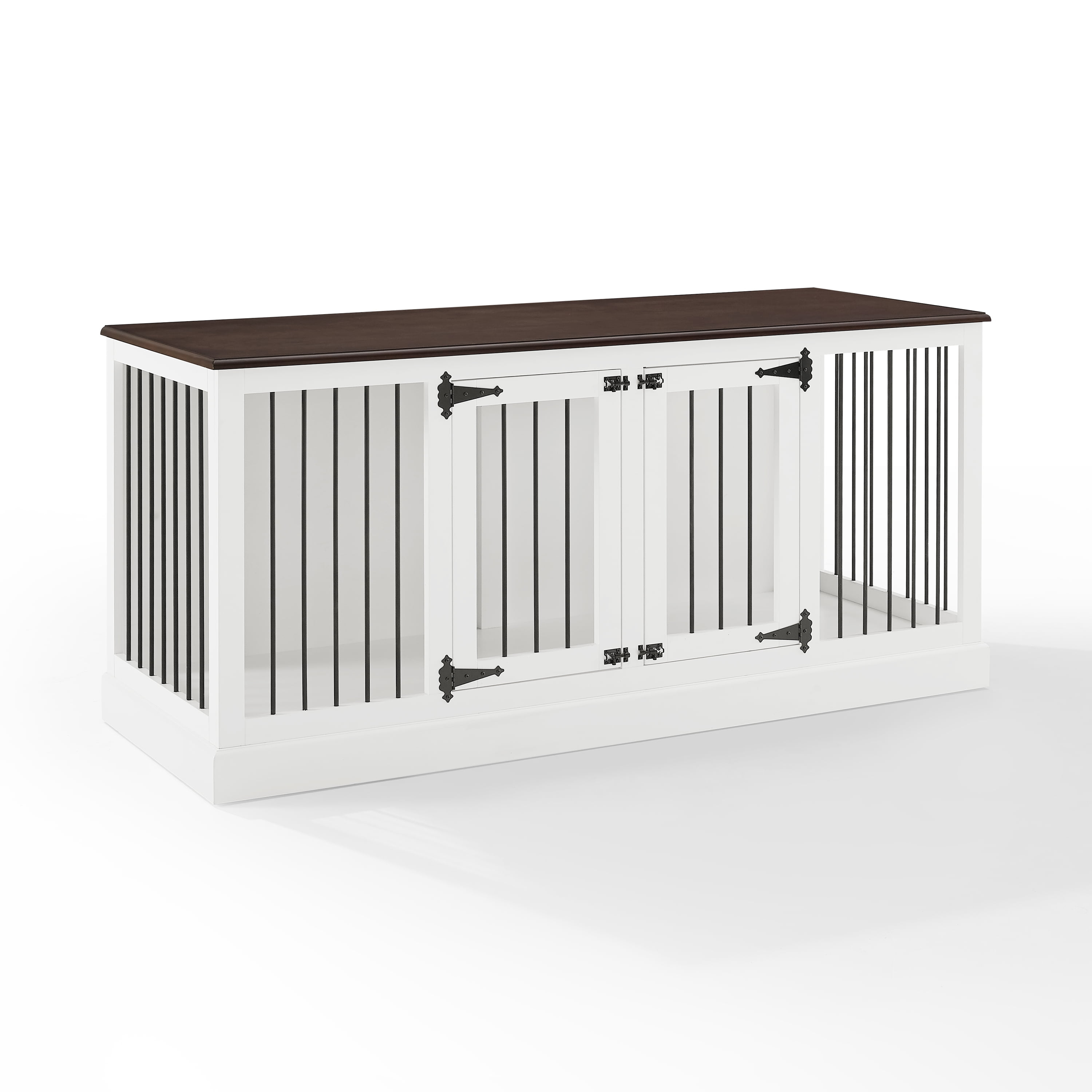 Crosley Winslow Credenza Pet Crate-Color:White/Dark Brown,Size:Medium
