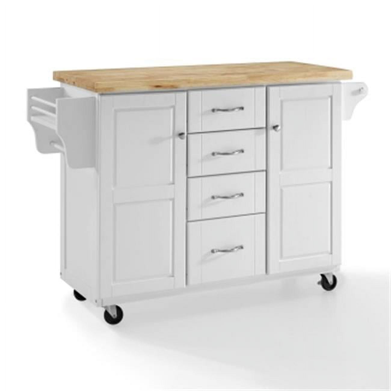 Crosley Elliott Natural Wood Top Kitchen Cart in White