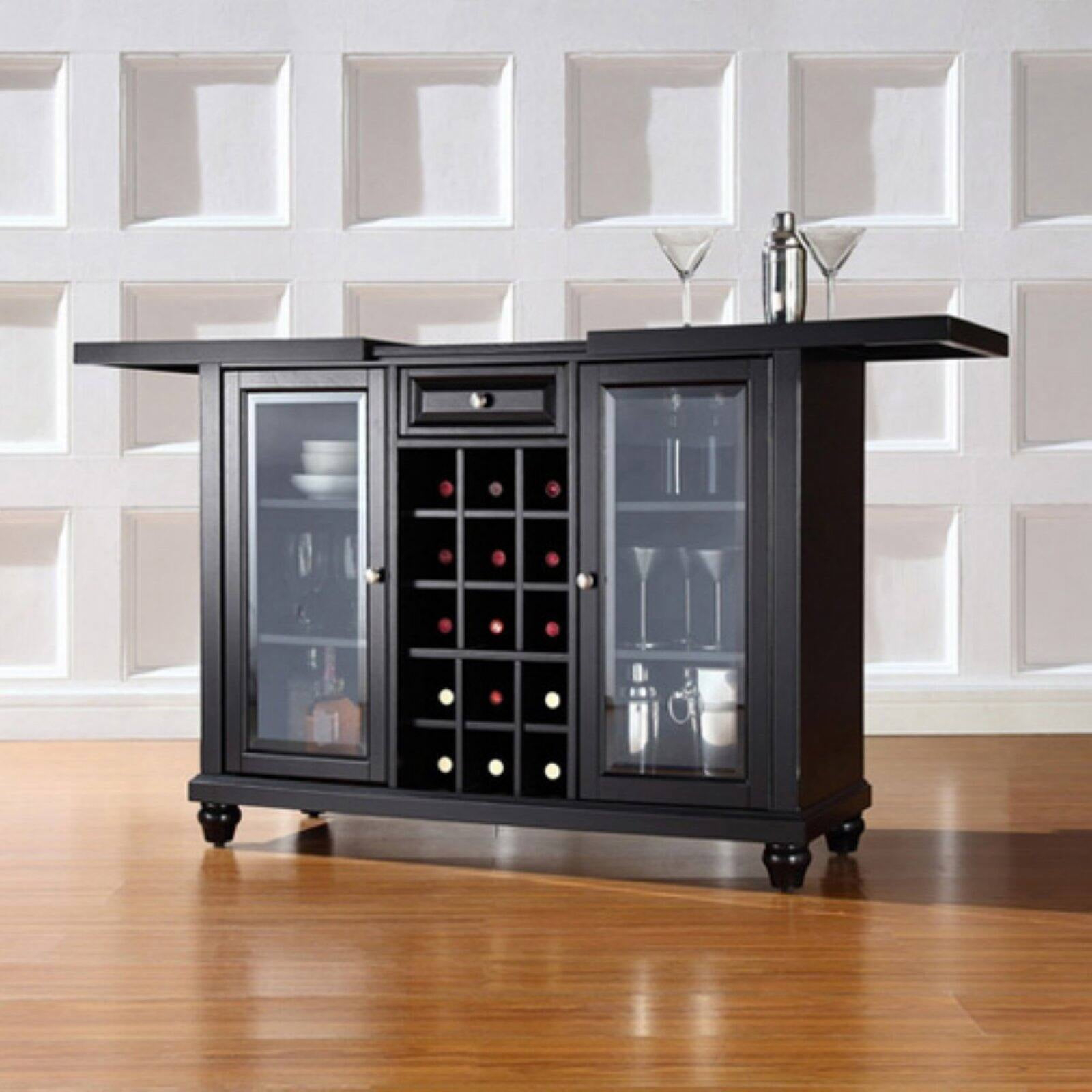 Bowery Hill Contemporary Wood Sliding Top Bar Cabinet in Black