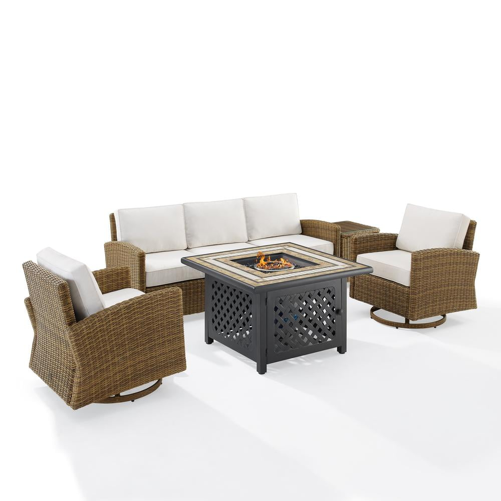 Crosley Furniture Bradenton 5-Piece Fabric Swivel Rocker & Sofa Set in White