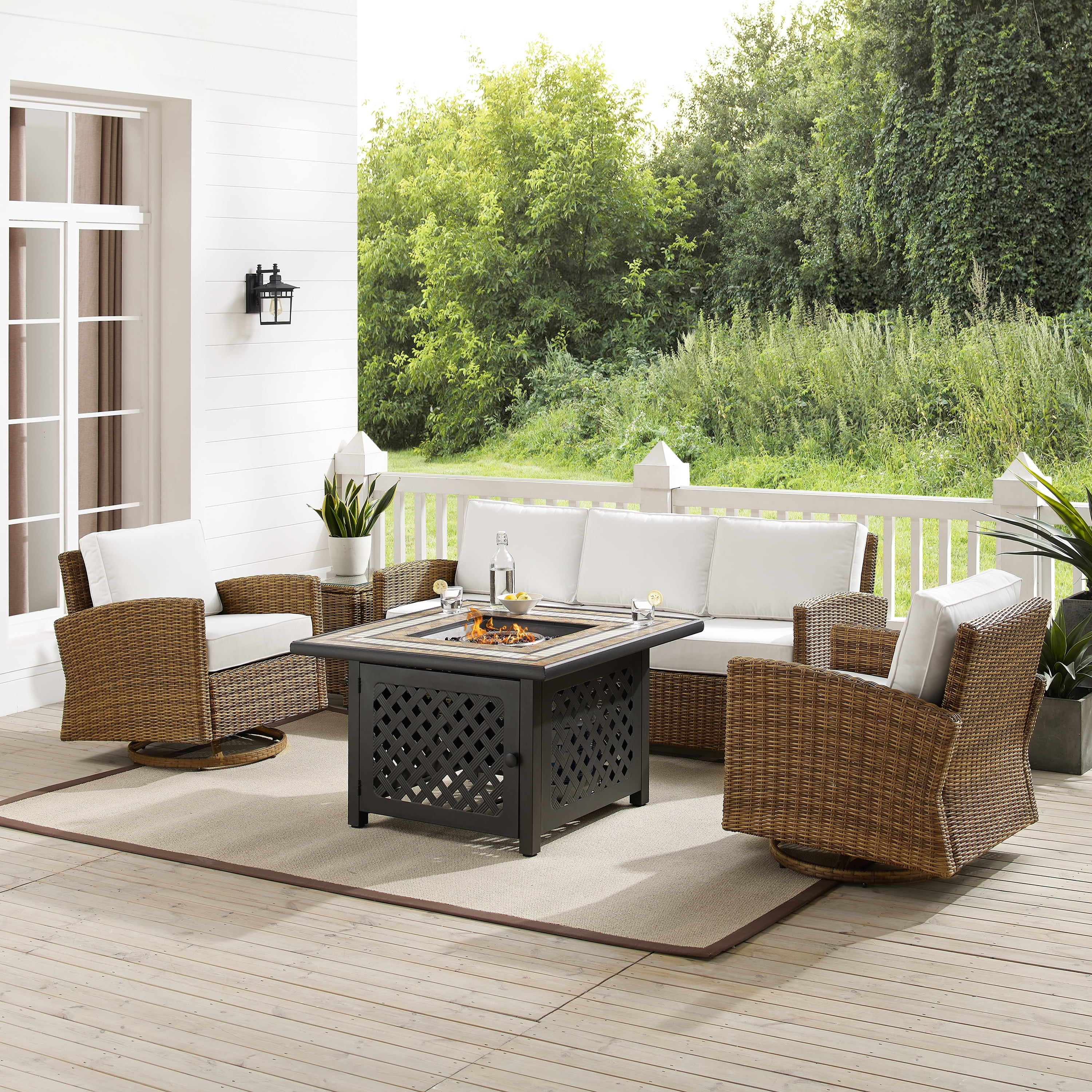 Crosley Furniture Bradenton 5-Piece Fabric Swivel Rocker & Sofa Set in White