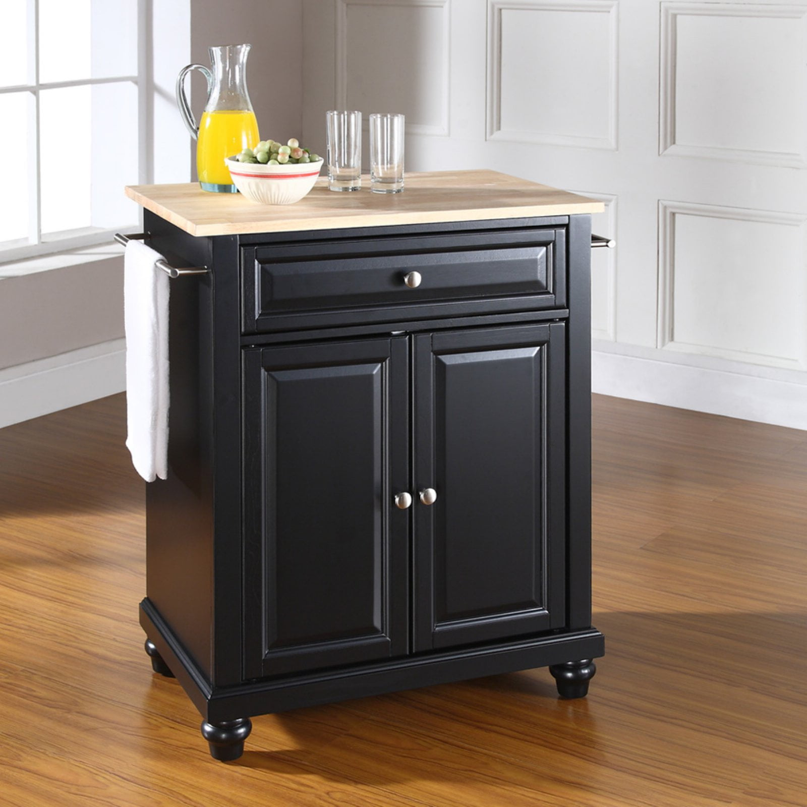 Crosley Brands Cambridge Wood Top Portable Kitchen Island/Cart Black/Natural