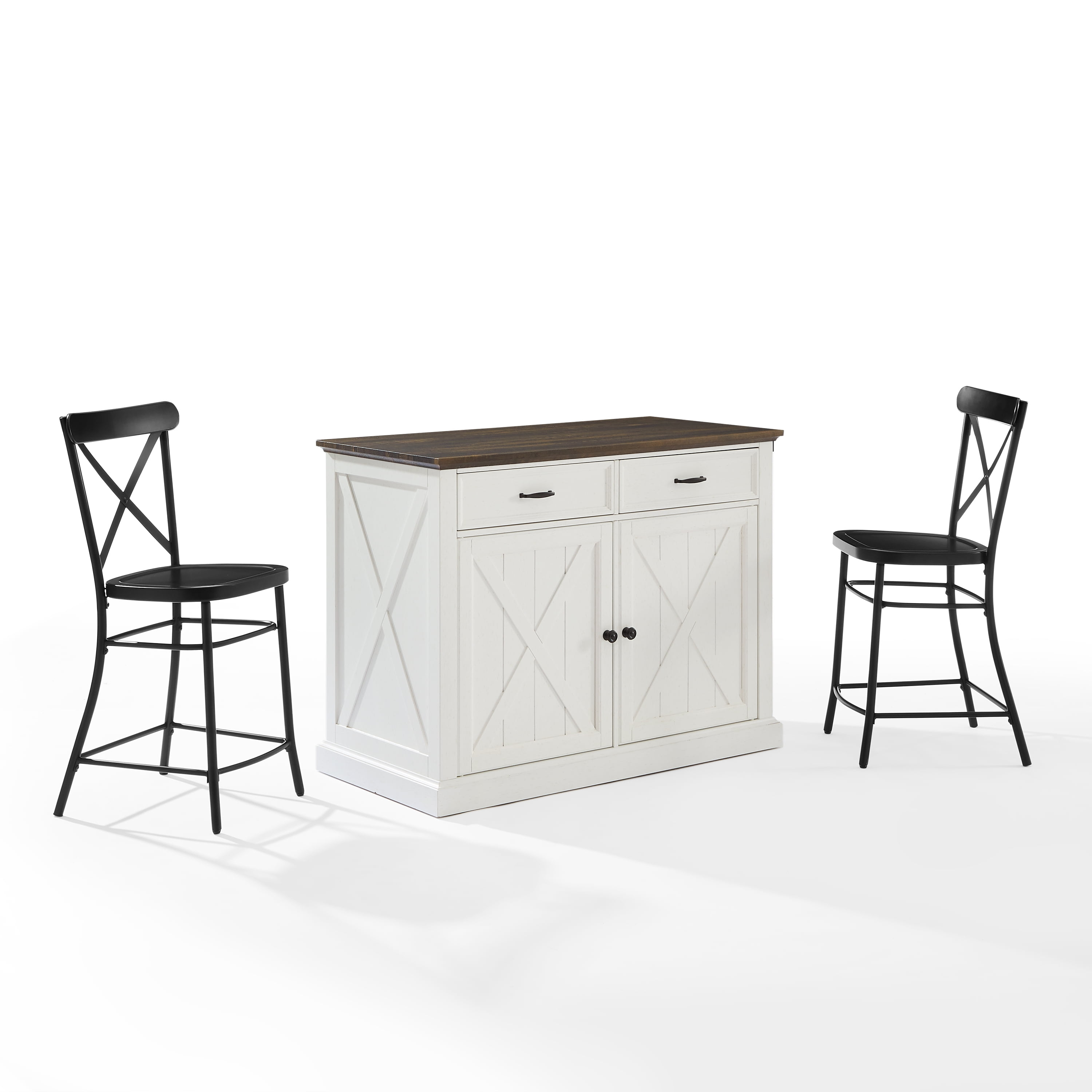 Clifton Kitchen Island with Camille Stools Distressed White/Black - Crosley