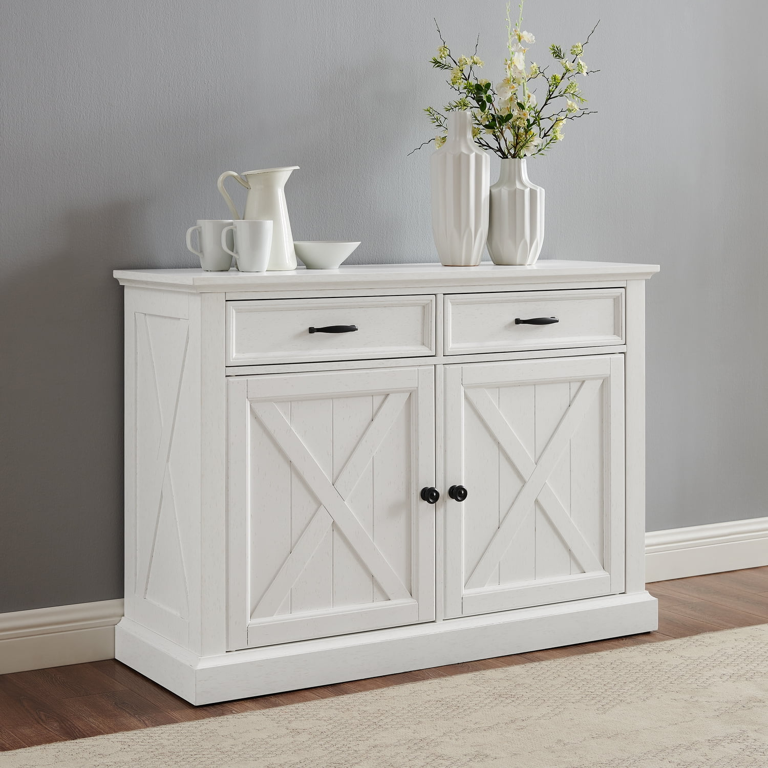 Crosley Furniture Clifton Modern Wood Sideboard in Distressed White