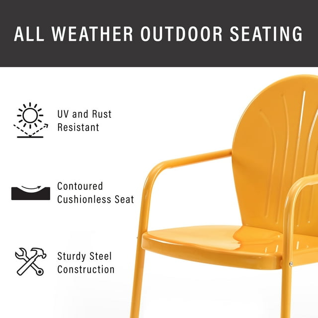 Crosley Furniture Griffith Outdoor Chair, Retro Metal Patio Chairs for Dining, Porch, Deck, Balcony, Tangerine