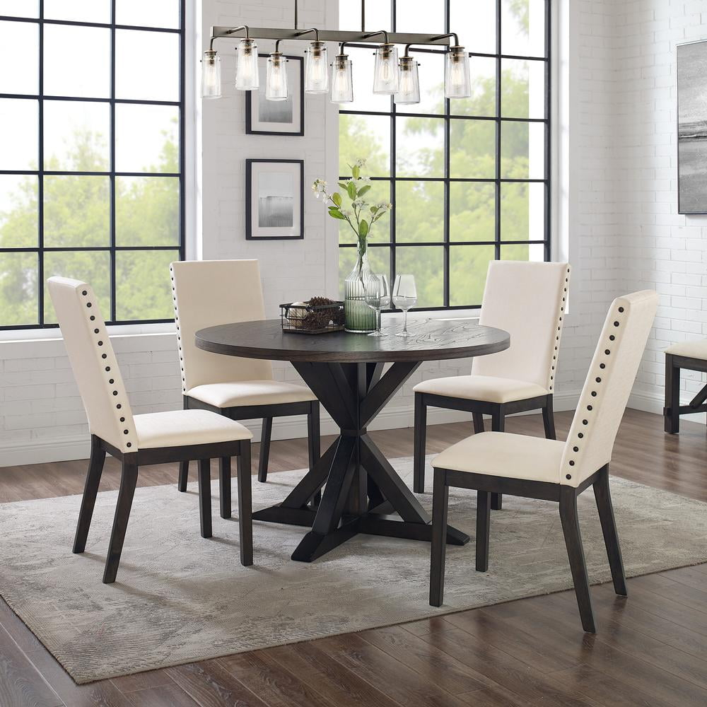 Crosley Furniture Hayden 5-piece Round Farmhouse Wood Dining Set in Slate/Cream