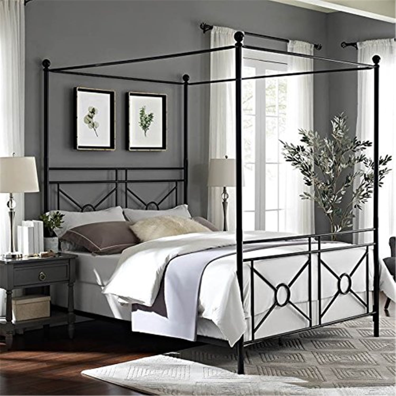 Crosley Furniture Montgomery Metal Frame Queen Poster Bed in Black Powder Coat
